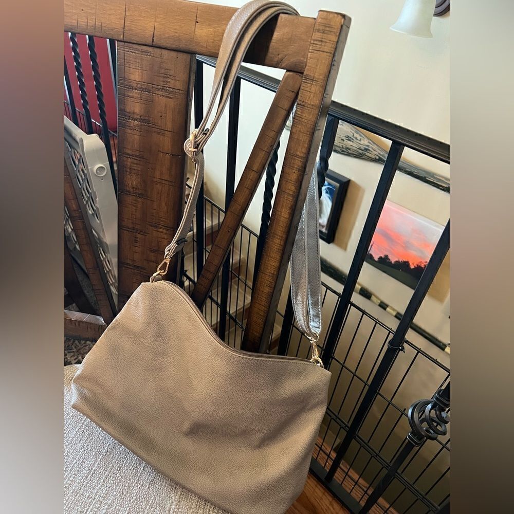 Gray faux leather adjustable crossbody purse